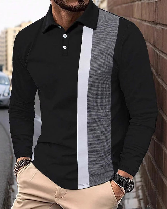 Men's Button Casual Slim Lapel 3D Printed Long Sleeve