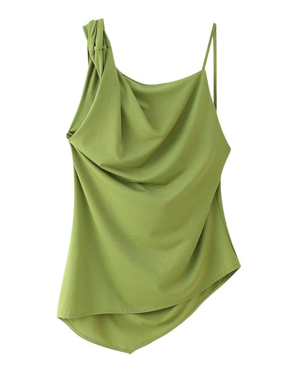 Asymmetrical Pleated Camisole And Wide-leg Pants Set