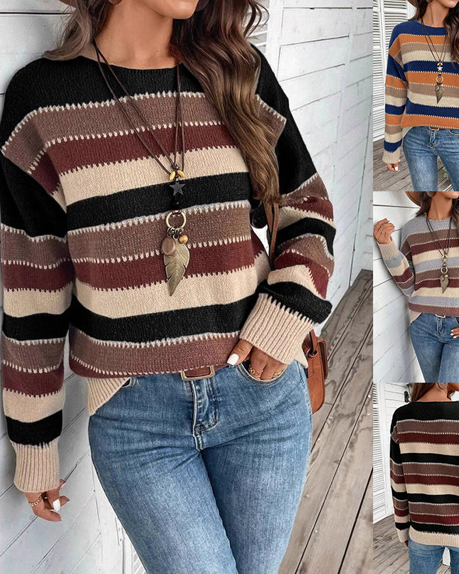 Colorblock Striped Casual Long Sleeve Sweater