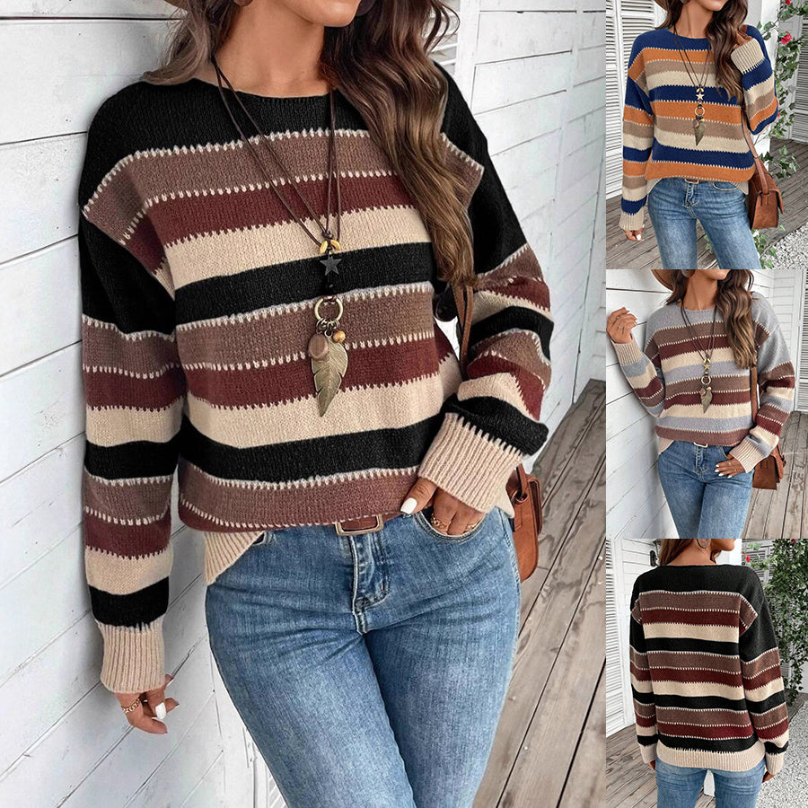 Colorblock Striped Casual Long Sleeve Sweater