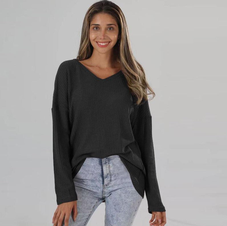 Loose V-neck Plus Size Knitted Shirt