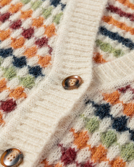 Multicolour Dotty Pattern Knit Button Front V Neck Sweater Cardigan