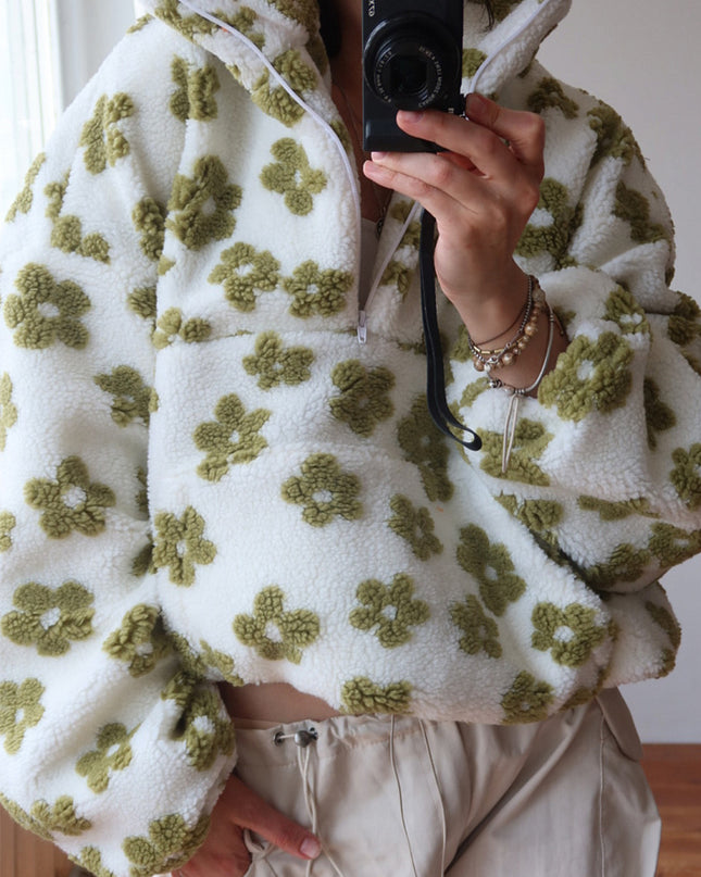 Winter Pullover Flowers Sweatshirt With Big Pockets
