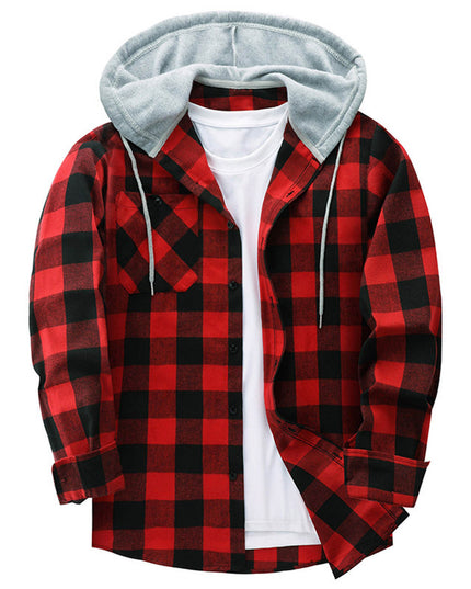 Hooded Plaid Shirt Men's Casual