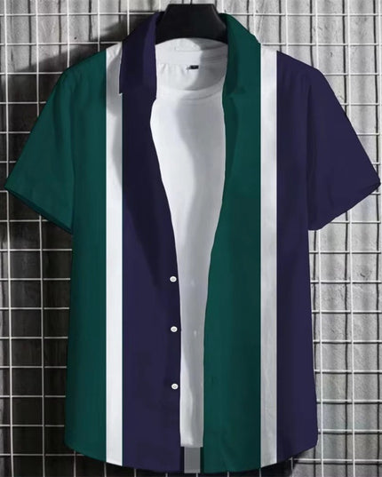 Color Simple Striped Men's 3D Printing Short Sleeve