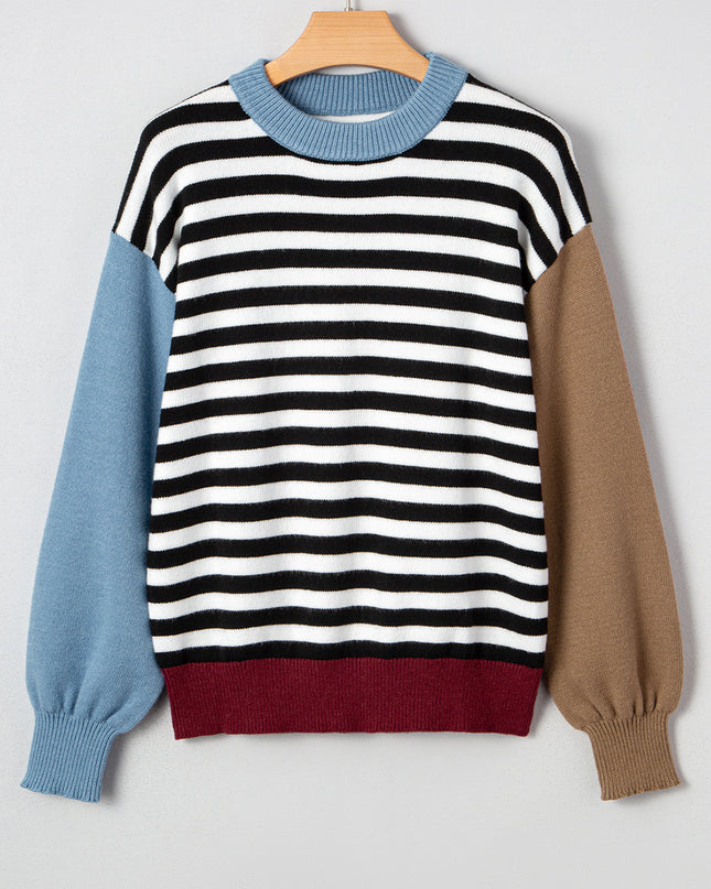 Color black Striped Panels Colorblock Sleeve Chic Sweater