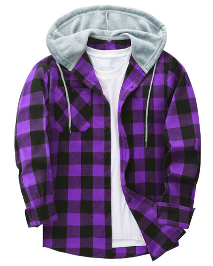 Hooded Plaid Shirt Men's Casual