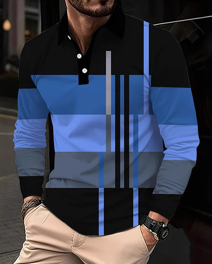 Men's Button Casual Slim Lapel 3D Printed Long Sleeve