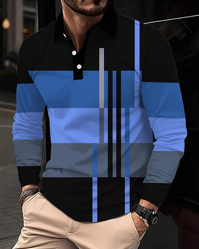 Men's Button Casual Slim Lapel 3D Printed Long Sleeve