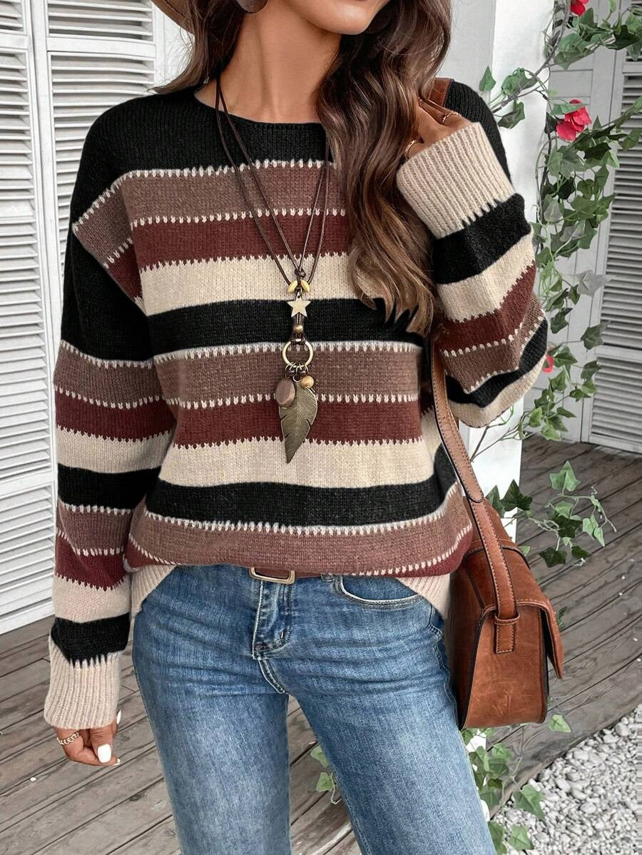 Colorblock Striped Casual Long Sleeve Sweater