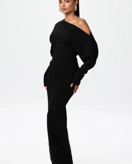 Long Sleeve Knitted Off-shoulder Bodycon Long Dresses