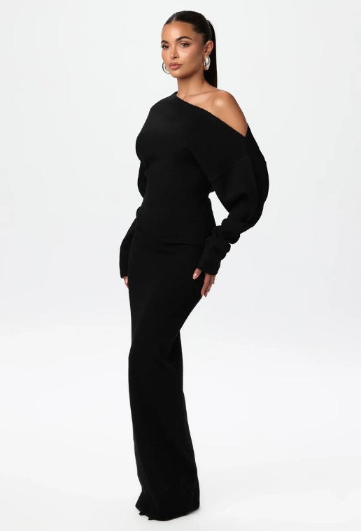 Long Sleeve Knitted Off-shoulder Bodycon Long Dresses