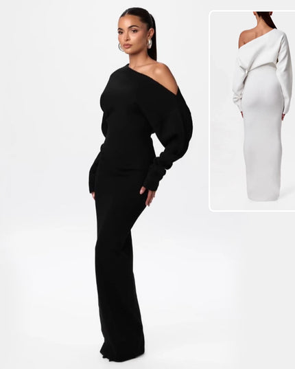 Long Sleeve Knitted Off-shoulder Bodycon Long Dresses