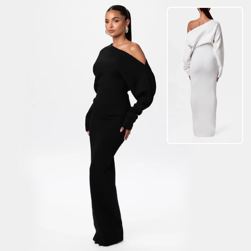 Long Sleeve Knitted Off-shoulder Bodycon Long Dresses