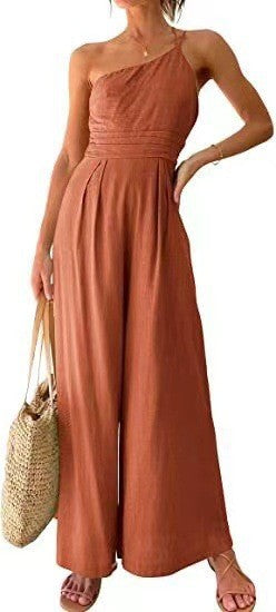 Loose Wide-leg Cotton And Linen Jumpsuit