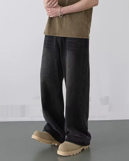 Mens Straight-Leg Relaxed-Fit Vintage Blue Denim Jeans In American Style