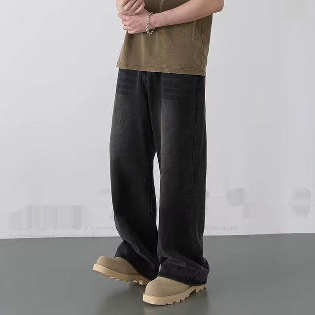 Mens Straight-Leg Relaxed-Fit Vintage Blue Denim Jeans In American Style