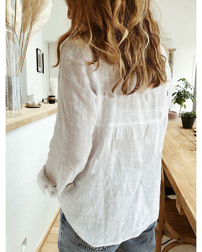 Women's Linen Long Sleeve Shirt Button up Top
