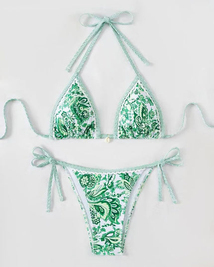Womens Printed Two-Piece Swimsuit With Tie-Back Design