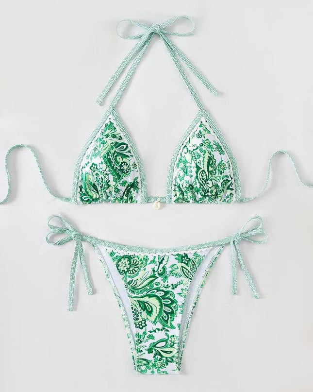 Womens Printed Two-Piece Swimsuit With Tie-Back Design