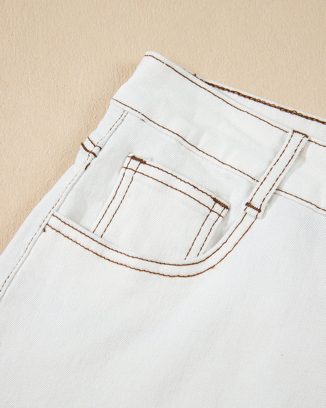White Raw Hem High Waist Denim Shorts