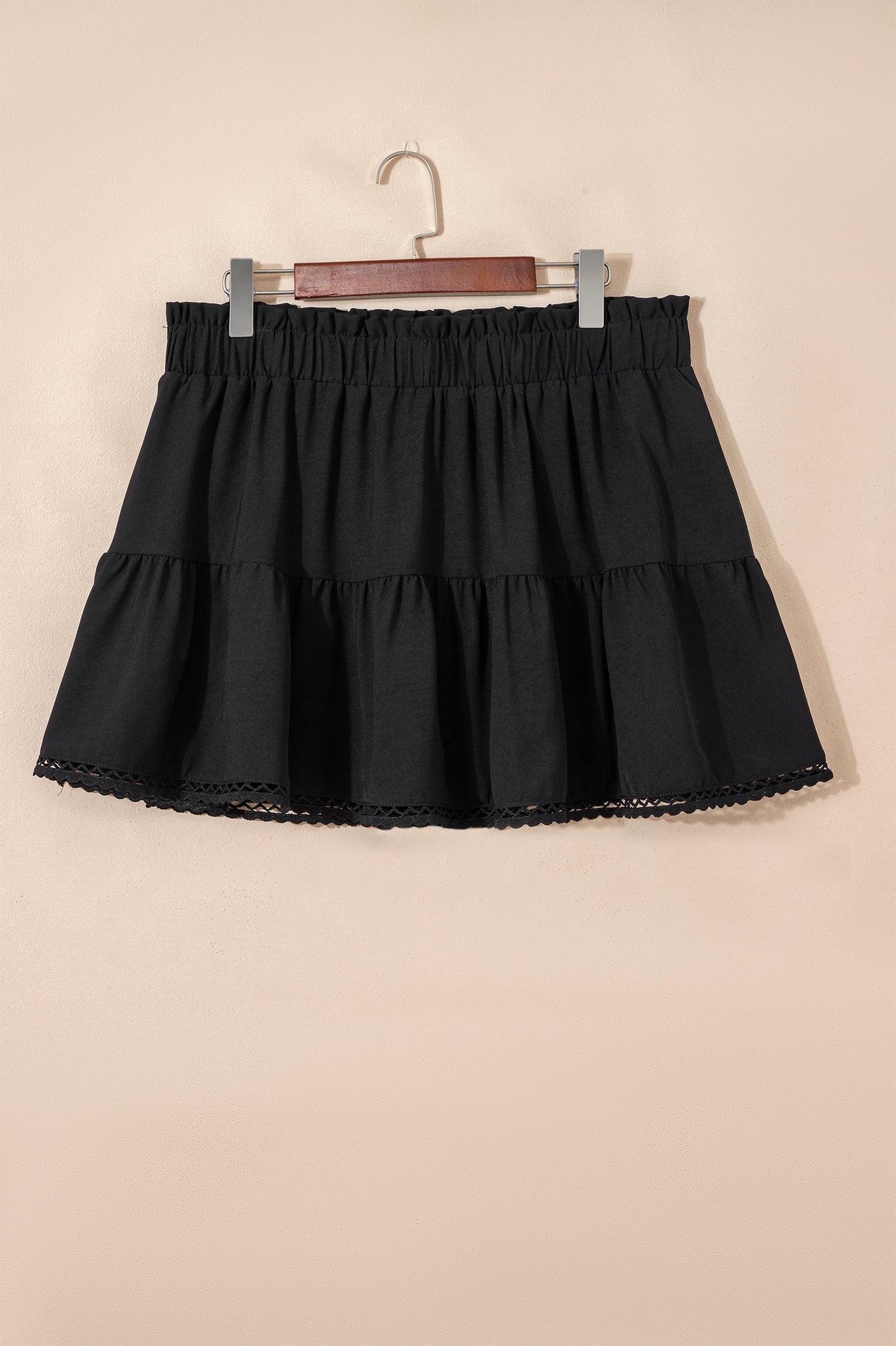 Parchment Plus Size Frilled Elastic Waist Lace Trim Boho Ruffled Shorts