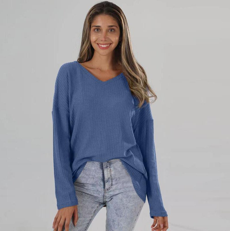 Loose V-neck Plus Size Knitted Shirt