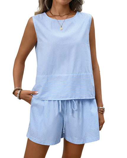 Womens Fashionable Casual Two-Piece Set Crew-Neck Sleeveless Tank Top And Shorts