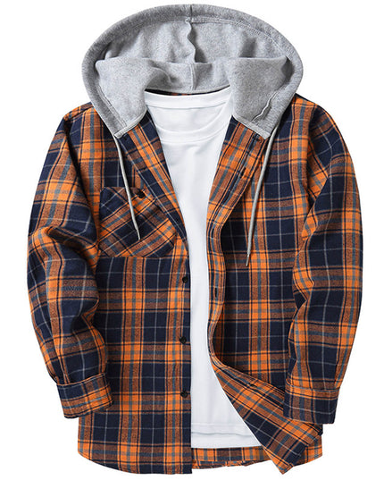 Hooded Plaid Shirt Men's Casual