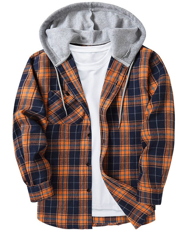Hooded Plaid Shirt Men's Casual