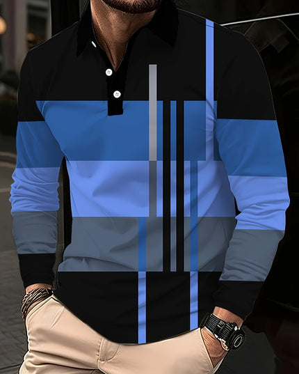 Men's Button Casual Slim Lapel 3D Printed Long Sleeve