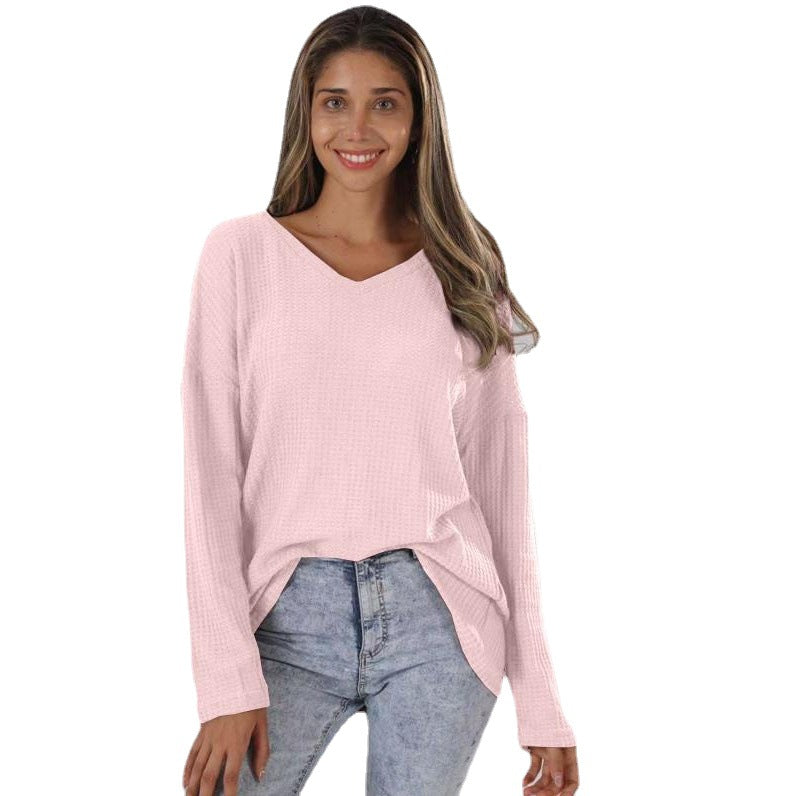 Loose V-neck Plus Size Knitted Shirt