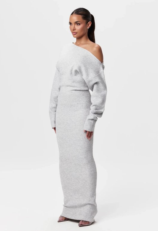Long Sleeve Knitted Off-shoulder Bodycon Long Dresses