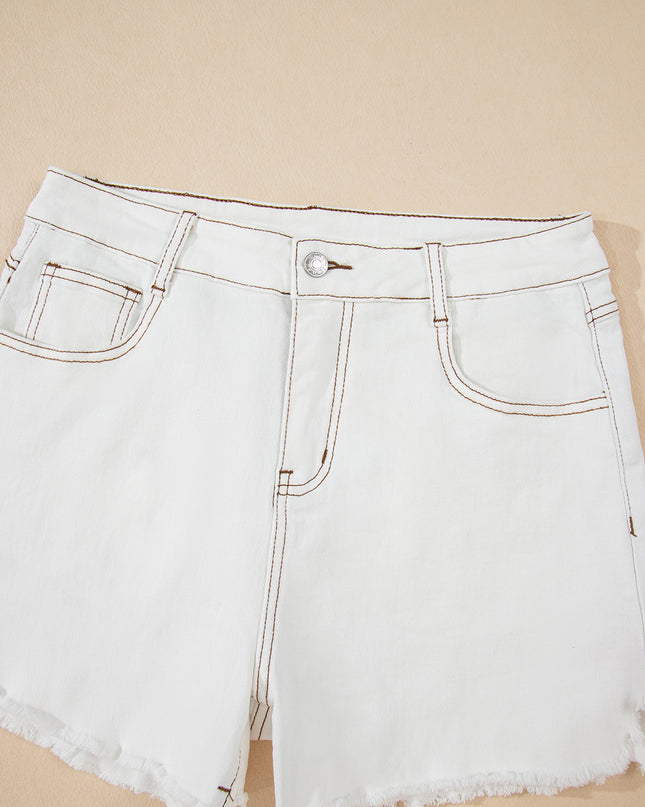 White Raw Hem High Waist Denim Shorts
