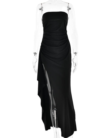 Strapless Split Long Dress Summer Fashion Pleated Bridesmaid Dress For Womens Party Wedding Clothing