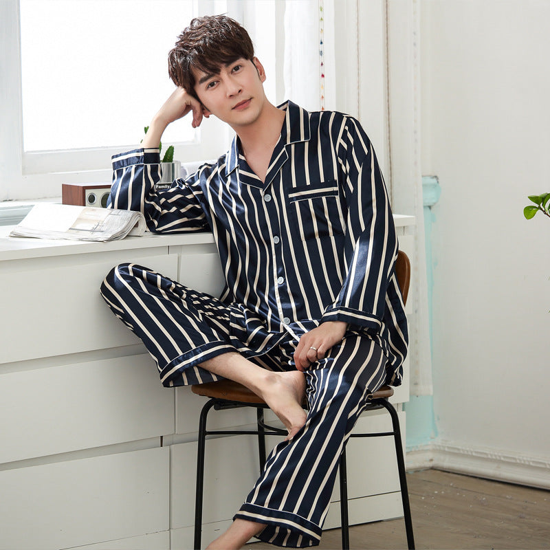 Ice Silk Couple Pajamas Spring And Summer Long-sleeved Printed Silk Pajamas