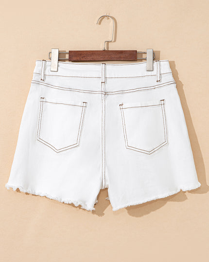 White Raw Hem High Waist Denim Shorts