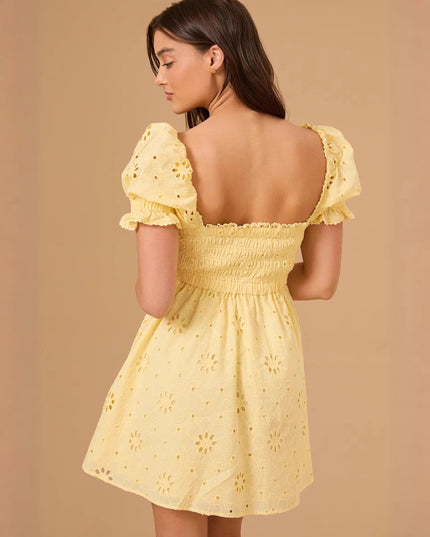 Vacation-style Sweet Embroidered Square-neck Dress