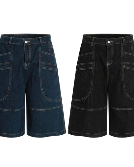 Retro Unisex Washed Mens Loose Denim Shorts