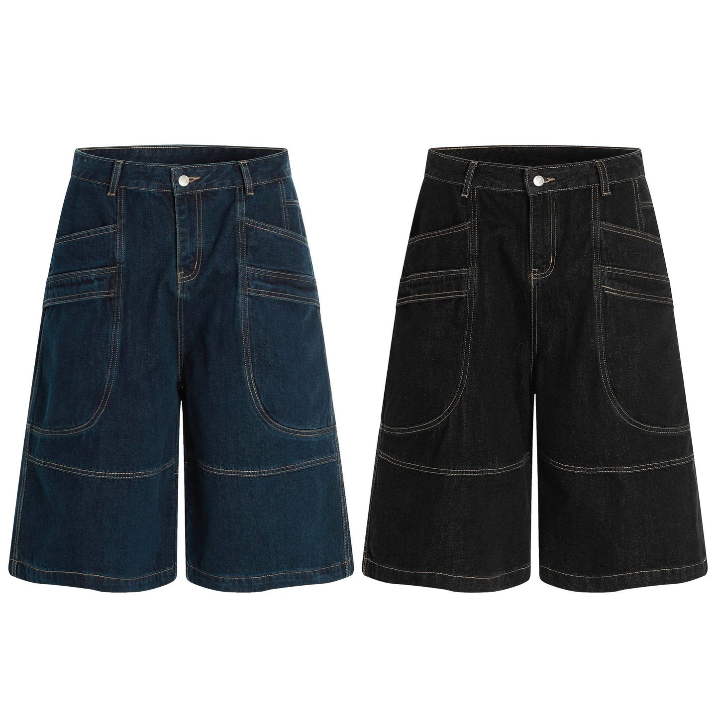 Retro Unisex Washed Mens Loose Denim Shorts