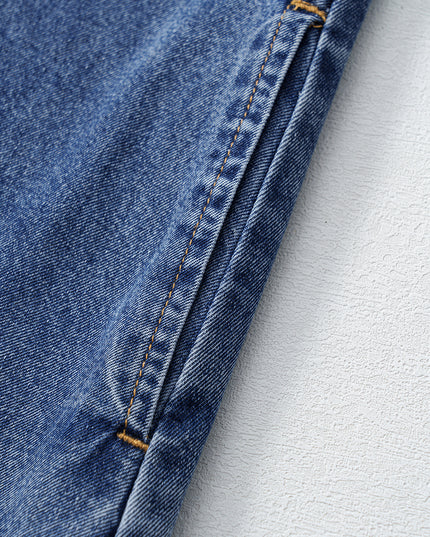 Blue Short Sleeve Collared Patched Pocket Denim Mini Dress