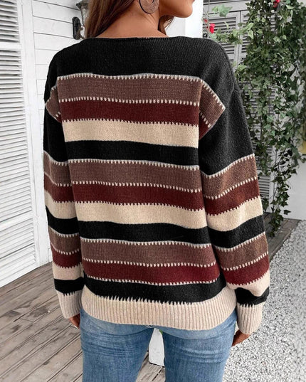 Colorblock Striped Casual Long Sleeve Sweater