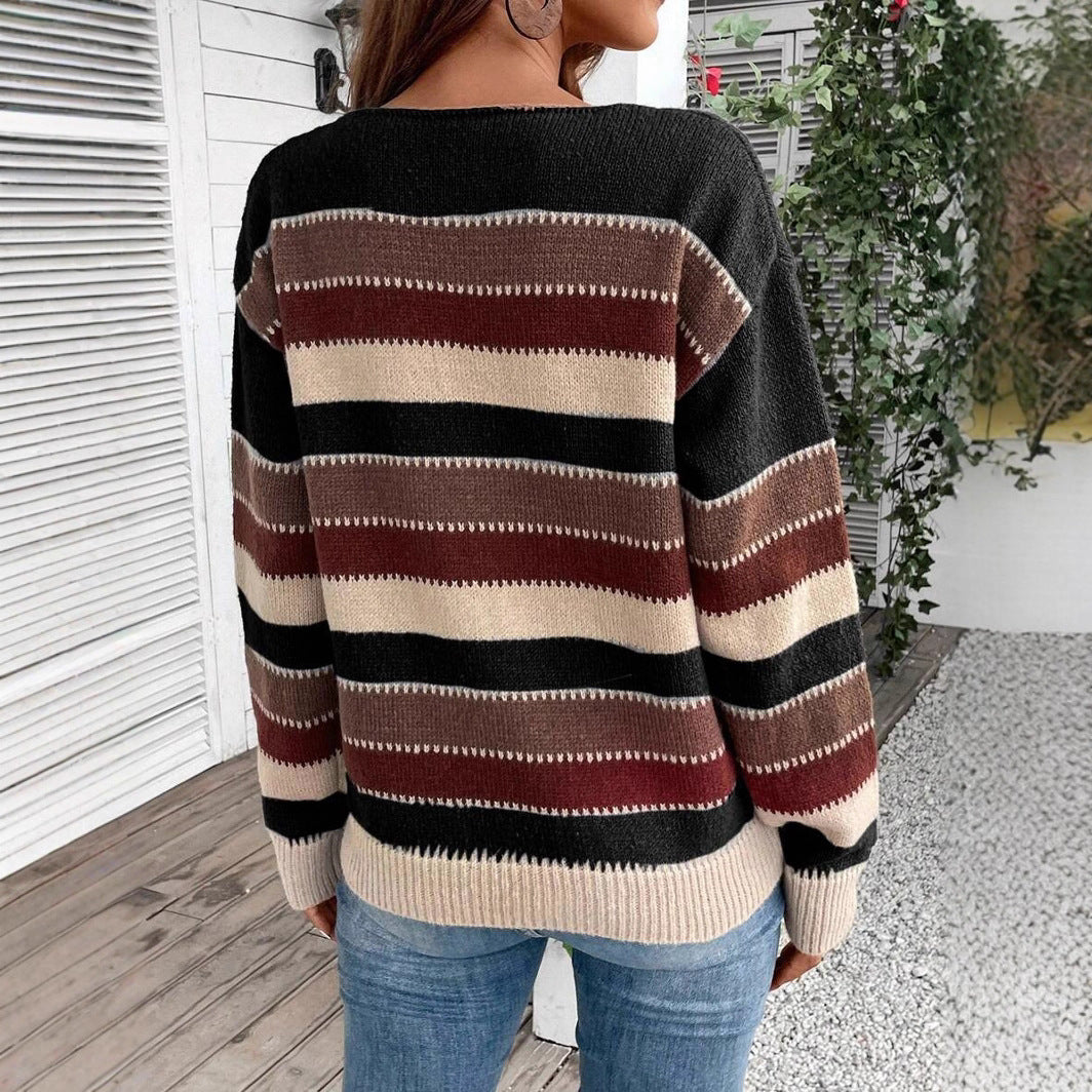 Colorblock Striped Casual Long Sleeve Sweater