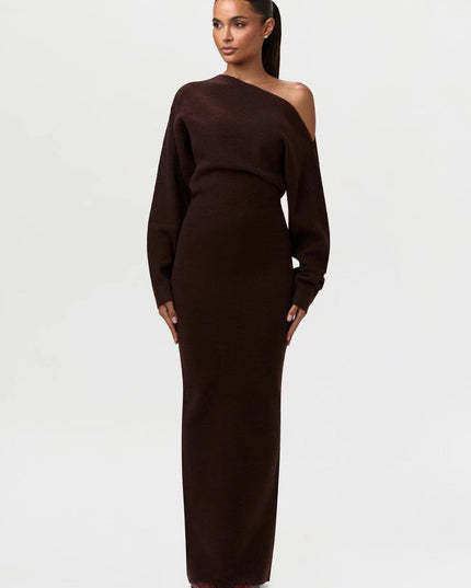 Long Sleeve Knitted Off-shoulder Bodycon Long Dresses