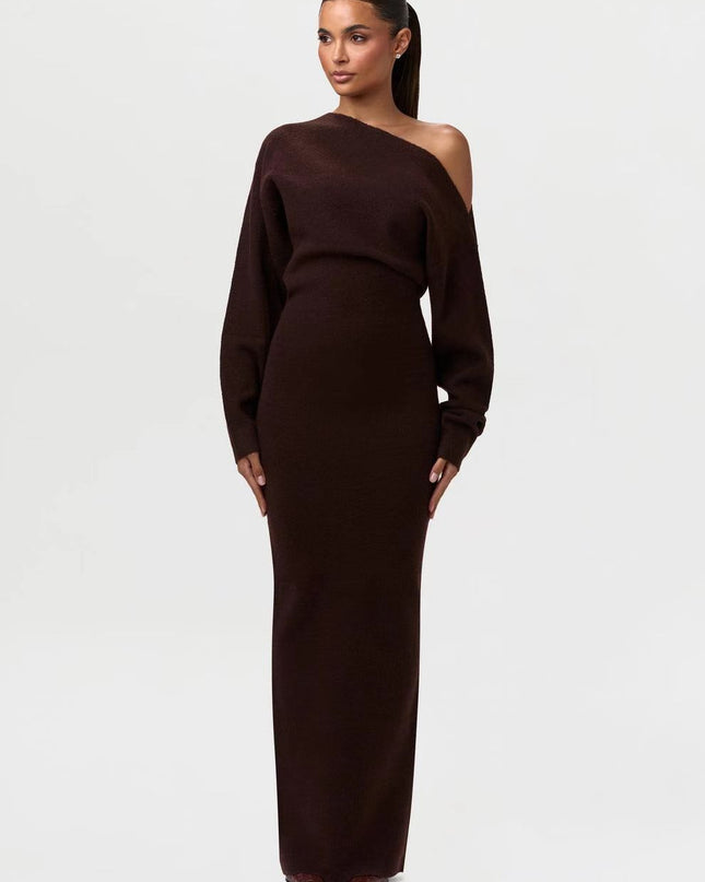 Long Sleeve Knitted Off-shoulder Bodycon Long Dresses