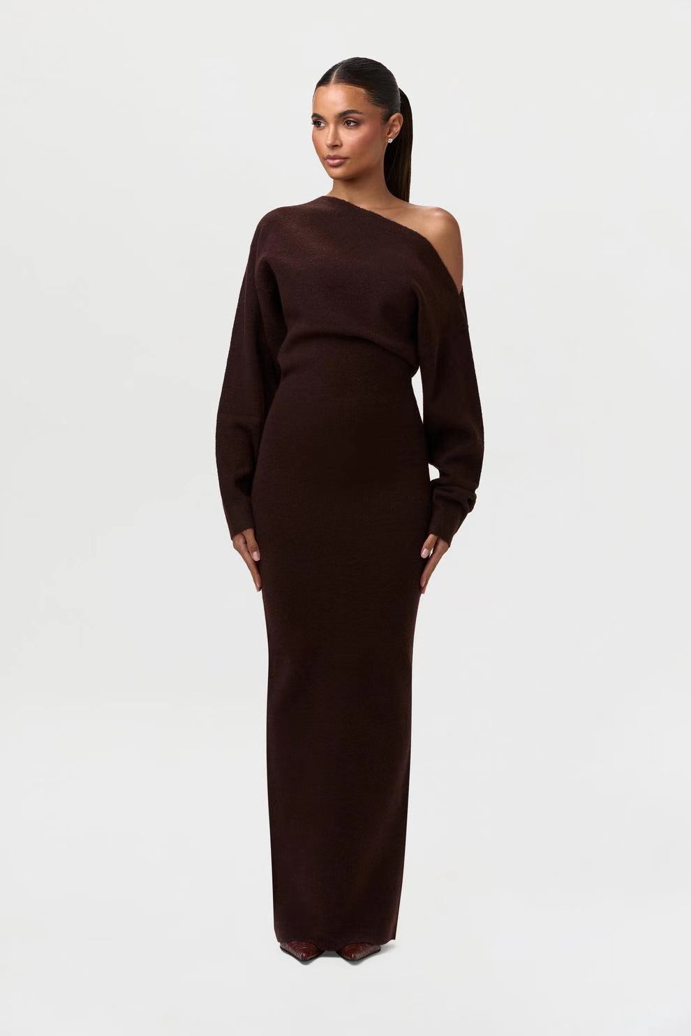 Long Sleeve Knitted Off-shoulder Bodycon Long Dresses