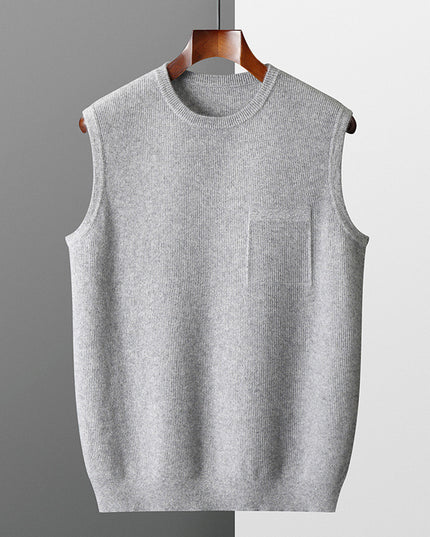 Men's Round Neck Jacquard Pullover Business Knitted Outerwear Vest