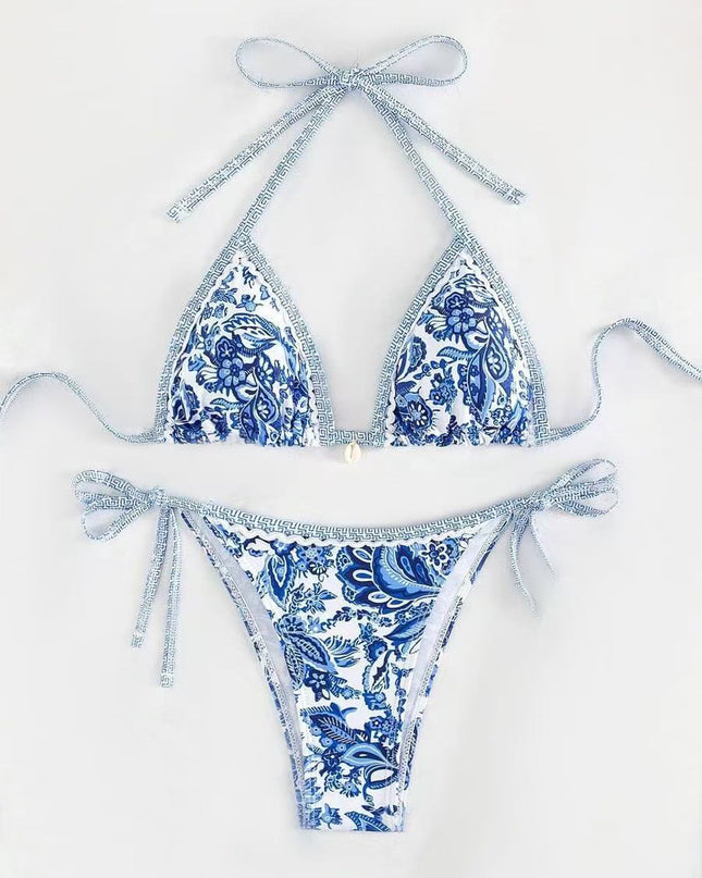 Womens Printed Two-Piece Swimsuit With Tie-Back Design