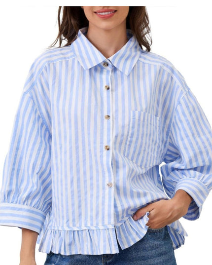 Loose-fitting Casual Top with Three-quarter Sleeves