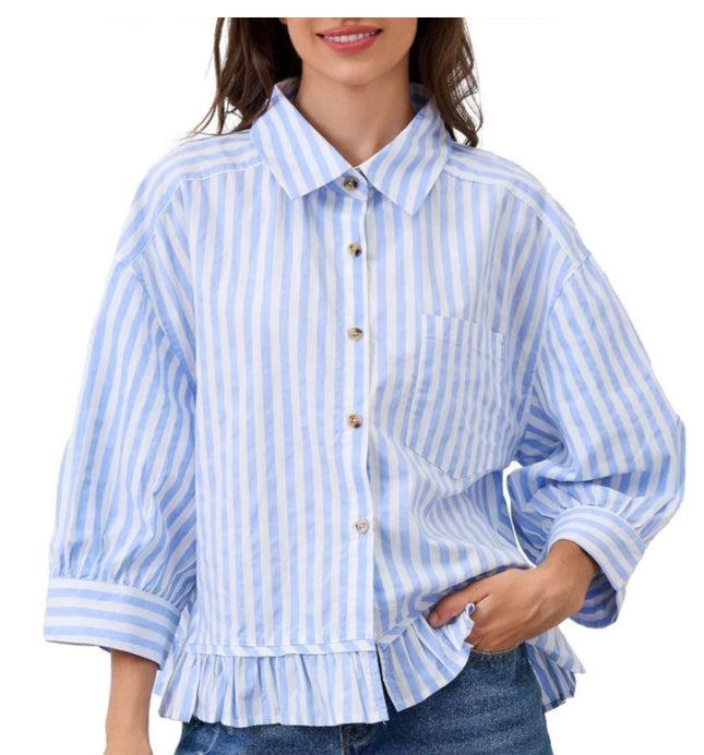 Loose-fitting Casual Top with Three-quarter Sleeves